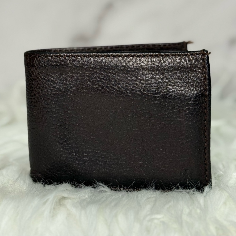 RALPH LAUREN Brown Textured Leather Bi Fold Wallet